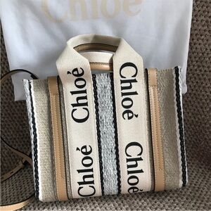 Chloe Woody linen and canvas small tote!